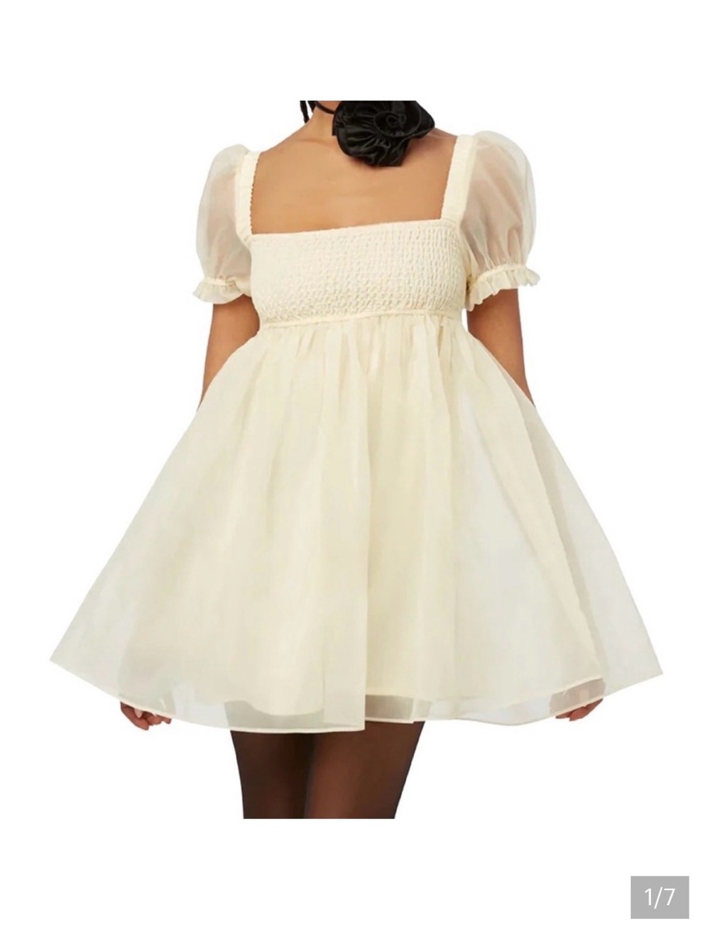 Weworewhat Revolve Puff Sleeve Organza Mini Dress In Straw Size S Ivory
